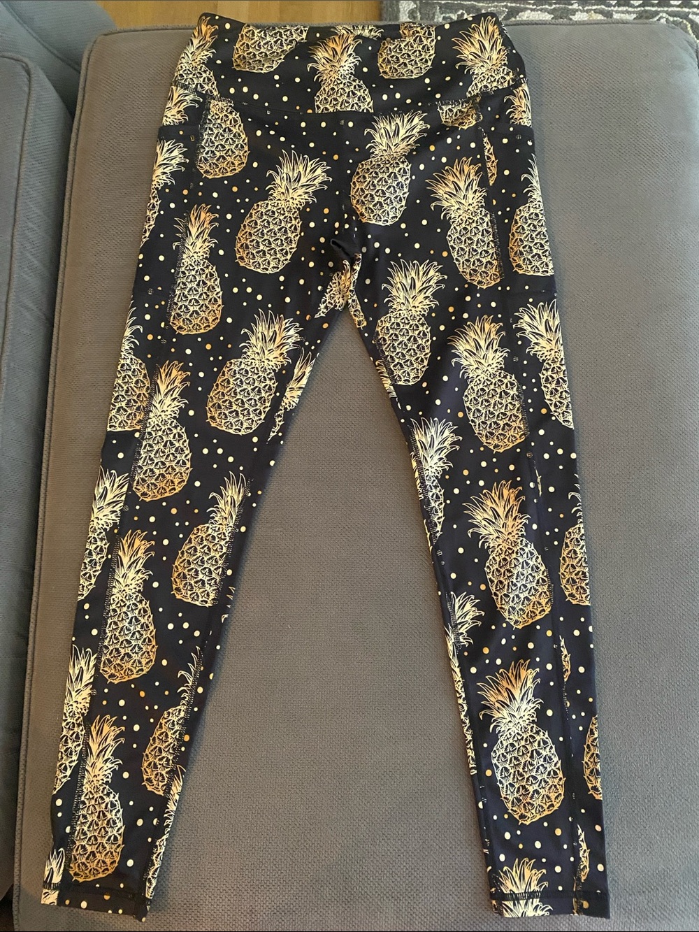 Constantly Varied Gear Black Leggings with Gold Pineapple Print